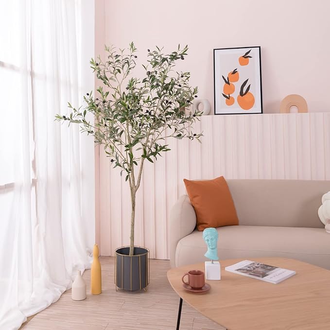 Artificial Olive Trees Silk Trees Faux Olive 7ft Tall Tree in Potted Oliver Branch Leaves and Fruits for Modern Home Decor Indoor