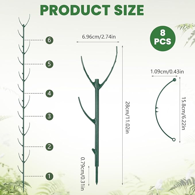 5 Pcs Stackable Plant Support Stakes Stem Holder Structures Frame & Plant Cage Support Rings Half Round for Sphagnum Twig Trellis Indoor Outdoor (5pcs × Bracket, 2m × Hook and Loop)