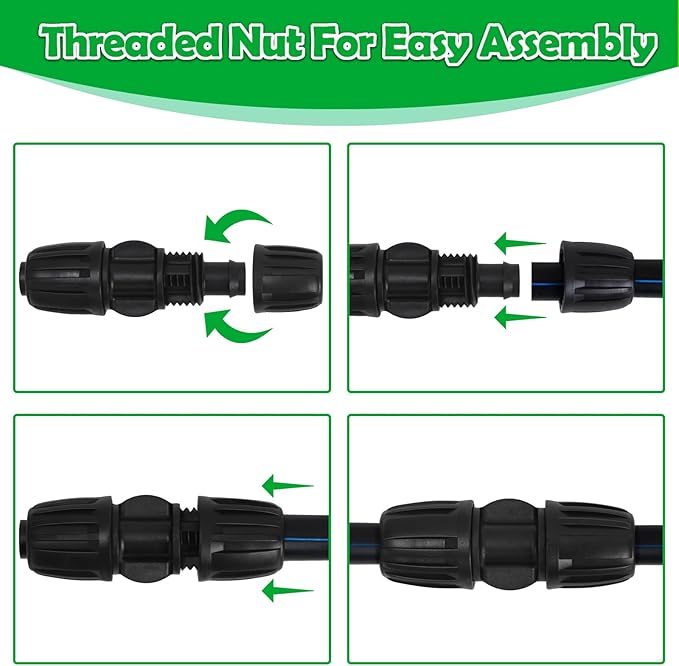 10 Pack 1/2 Inch Drip Irrigation Coupling Fittings (1/2" ID x 0.65" OD) - 1/2'' Drip Line Anti-Drop Barbed Lock Nut Coupler Connectors for 1/2 Inch Drip Irrigation Tubing Irrigation System