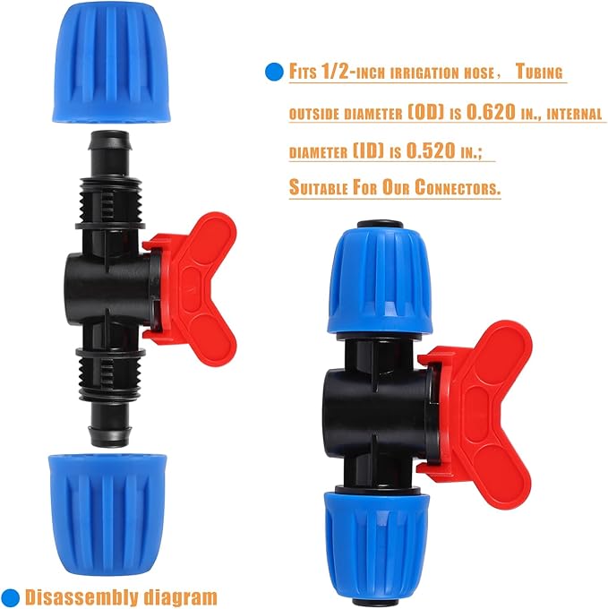 6 Pcs 1/2 Inch Drip Irrigation Tubing Switch Valve,1/2 Inch Irrigation Shut Off Valve Drip Irrigation Fittings for Drip System for Garden Water Flow Control