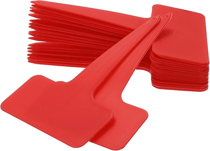 uxcell 100Pcs 4 Inch Plant Labels Large T-Style Garden Marker Plant Tags Garden Labels for Flower Beds,Pots Vegetables Red