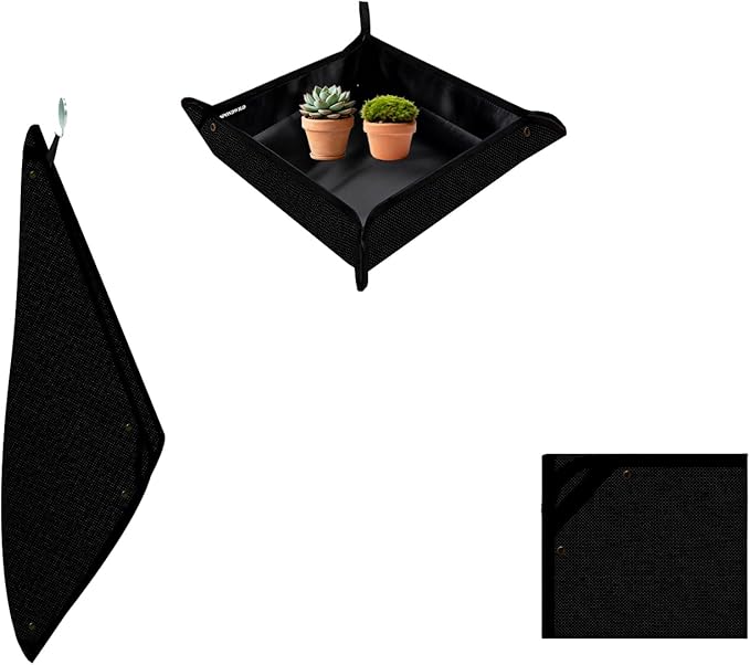 Large Plant Transplanting Mat - Thickened Waterproof Potting Mat, Succulent Gardening Mat, Portable Repotting Mat for Mess Control, Indoor Outdoor Use, PVC-Black, 19.7"x19.7"