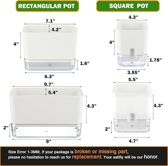 Planterhoma Self Watering Plant Pots for Indoor Plants 5.5 inch, 3 Packs Square Self-Watering Planters with Drainage Hole, White African Violet Pots for Devil's Ivy, Spider Plant, Orchid, Herb