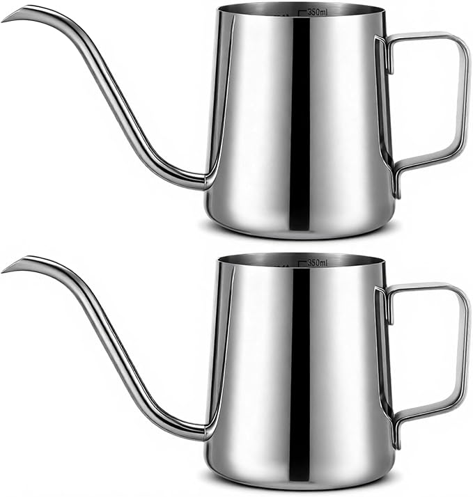 2 Pcs Small Watering Can for Indoor Plants, 12 Oz/350 ml Mini Plant Watering Pot with Long Spout and Scale 304 Stainless Steel Tiny Watering-can for Outdoor Indoor Plants Garden(Sliver)