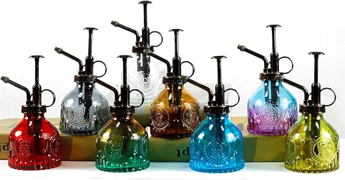 Hniuyun Glass Plant Mister Spray Bottle, 6.4 All Vintage Plant Spritzer Watering Can, Bronze Plastic Top Pump, Plant Mister Glass Watering Garden Tool (Grey)