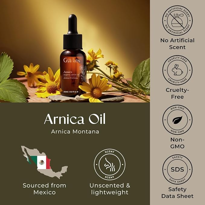 Gya Labs Arnica Oil - 1 Fl Oz - Carrier Oil for Hair, Skin, Face, Scalp & Body Massage