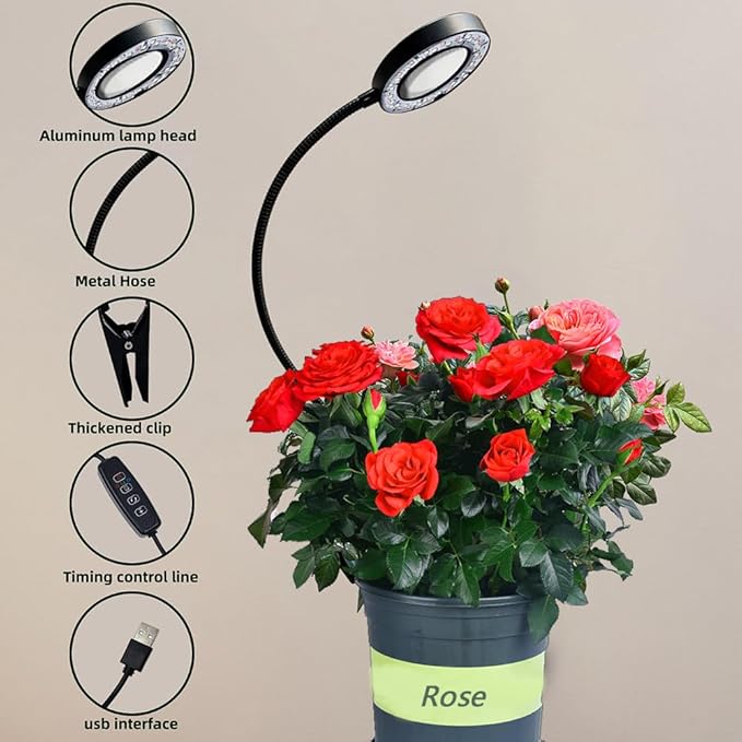 Plant Grow Light, 48 LEDs Full Spectrum Grow Lights for Indoor Plants, Height Adjustable Small Halo Grow Light with Clip, 3 Spectral Modes, Auto Timer 3/9/12Hrs, 10 Levels Brightness,Black