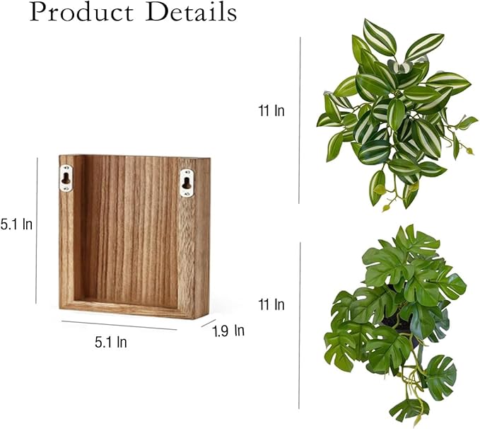 Wood Wall Planter Vase with Artificial Plants Wall Decor, Small Wall Hanging Greenery Fake Plant Decor Indoor for Living Room Bedroom Bathroom Kitchen Office(Natural)