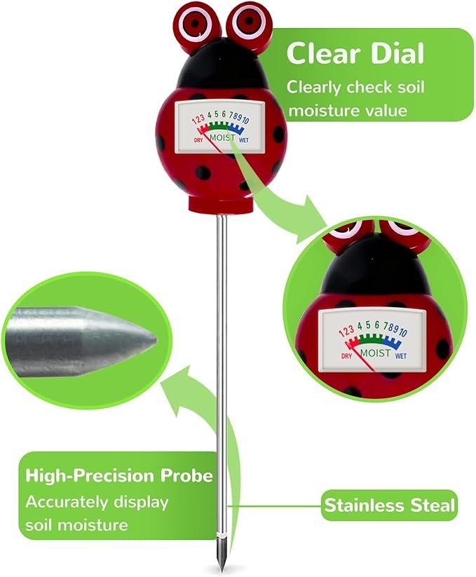Soil Moisture Meter for Houseplants, Plant Monitor Soil Tester, Gardening Tool Kits for Plant Care, Plant Water Meter Hydrometer for Farm, Indoor & Outdoor Plants, No Battery Needed(Red)