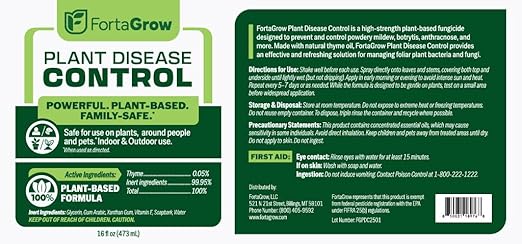Plant Disease Control Spray – Natural Fungicide with Thyme Oil – Prevents Powdery Mildew, Botrytis, Anthracnose & More – Safe for Indoor/Outdoor Use – Family & Pet Friendly – 16oz