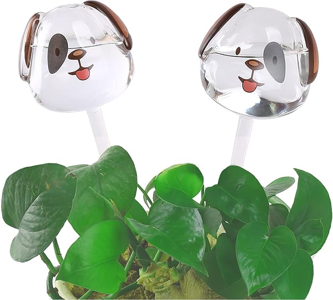 2 Pcs Planter Waterer Self Watering Globes, Transparent Mini Durable Clear Glass Globes Bulbs, Automatic Plant Water Bulbs, Watering Bulbs, for Indoor & Outdoor Succulent, Cute Dog