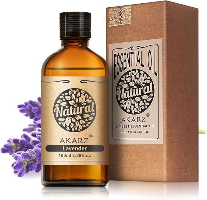 AKARZ 100ml Lavender Essential Oil Natural Lavender Oil Pure for Candle Making,DIY Skincare Products Massage,Home Spa Relaxation