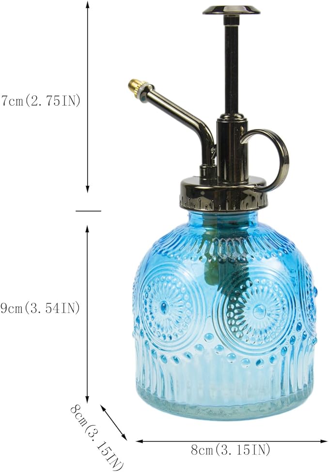 Glass Plant Mister Water Spray Bottle Small Watering Can for Indoor Plants Vintage Style Houseplant Gardening Tools for Succulent Flower (Blue)