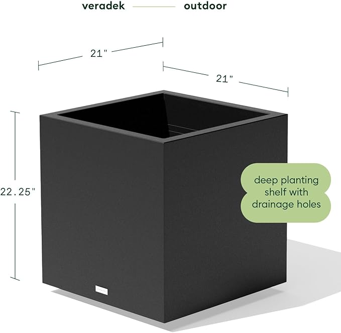 Veradek Block Series Cube Plastic Planter - Large Square Planter for Indoor or Outdoor Patio/Garden | Durable All-Weather Use with Drainage Holes | Modern Décor for Tall Plants, Trees, Flowers