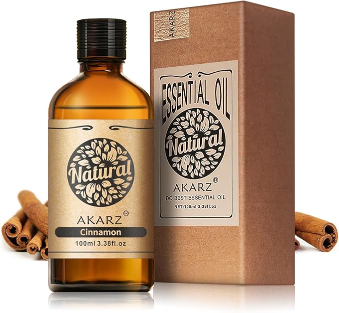 AKARZ 100ml Cinnamon Essential Oil Natural Cinnamon Oil Pure for Candle Making,DIY Skincare Products Massage,Home Spa Relaxation