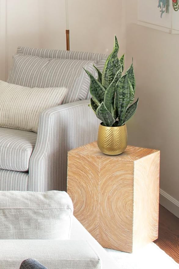 DILATATA Artificial Snake Plant in Gold Pot, 18” Faux Sansevieria Potted Plant for Home Office Decor, Fake Snake Plants Indoor Modern Tabletop Decor Faux Mother in Law Tongue