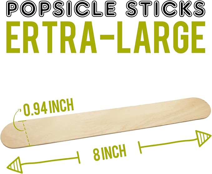 WISYOK 8'' Jumbo Craft Sticks - 42pcs Extra Large Natural Premium Wood, Ice Cream Sticks, Wooden Jumbo Sticks, Large Tongue Depressors, Plant Labels, Hair Removal and Waxing Supplies, Crafting