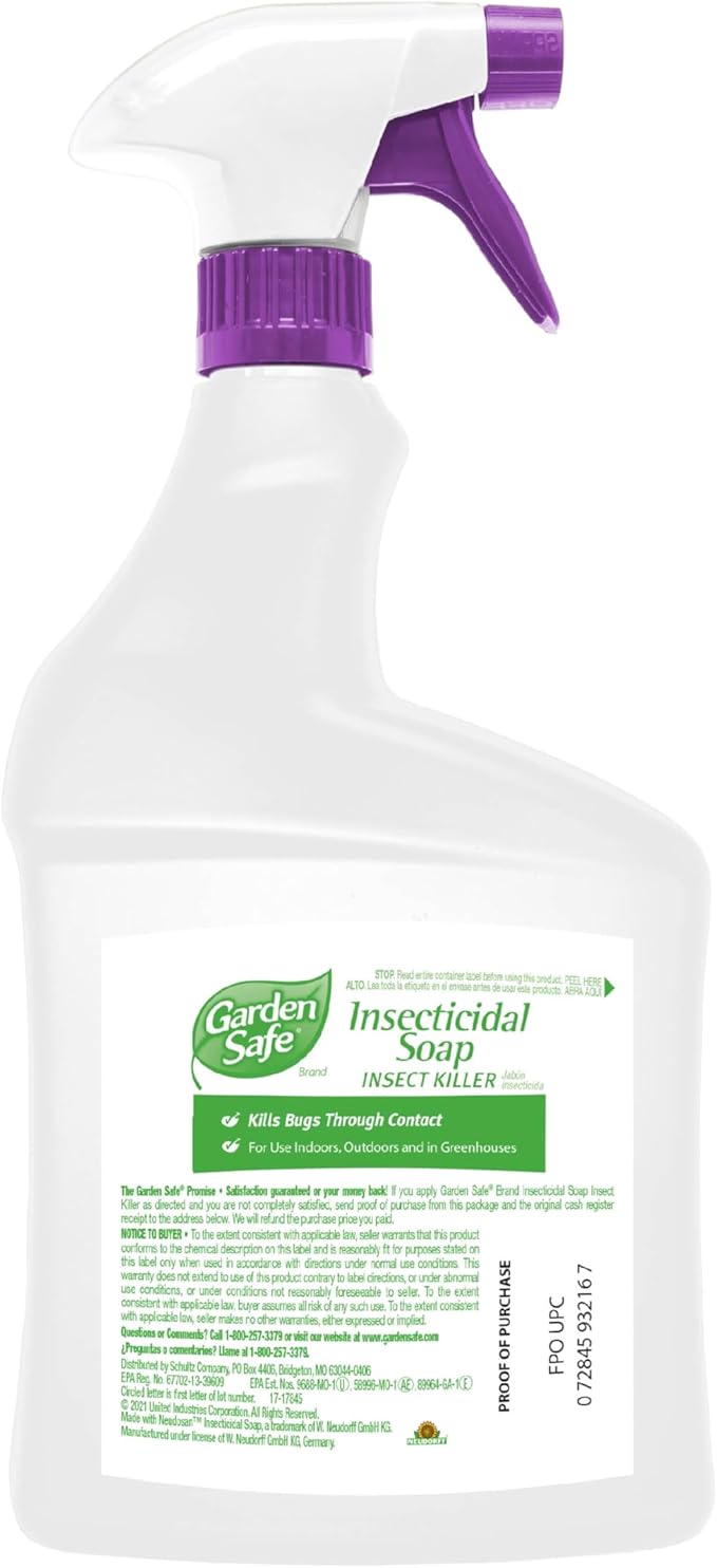 Garden Safe Brand Insecticidal Soap Insect Killer, 32 Fluid Ounces, For Organic Gardening, Kills Bugs Through Contact
