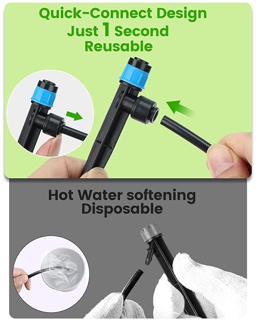 36Pack Drip Irrigation Parts, Quick Connect 1/4" Adjustable 360° Emitter Sprinklers with 6" Stake, Easy-Clean for Garden & Farm Irrigation Systems