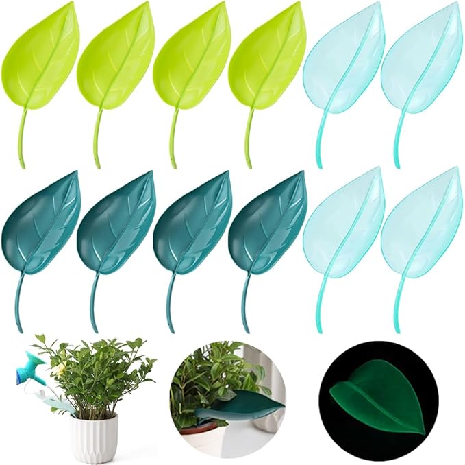 12 PCS Plant Pot Watering Funnel, 3 Color Leaf Plant Watering Devices, Creative Leaf Watering Device for Indoor and Outdoor Plants (12)