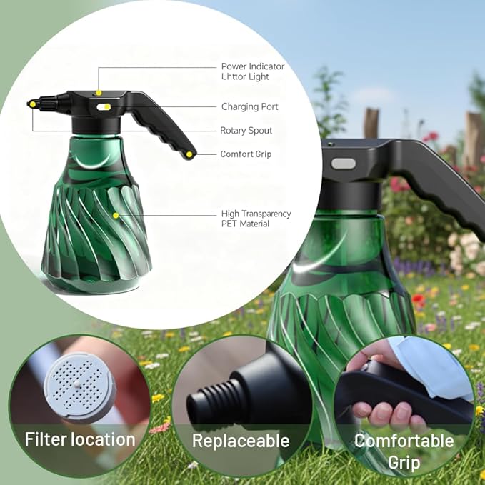 Large Capacity Electric Plant Mister, Rechargeable Sprayer for Indoor & Garden, Battery Powered with Adjustable Nozzle, Fine Mist & Continuous Spray