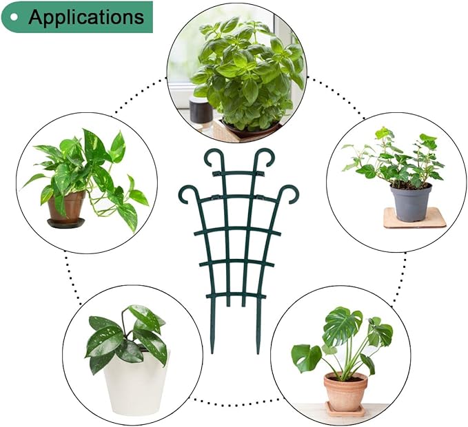 UWIOFF 12 Pack Trellis for Potted Plants, Garden Trellis for Climbing Plants Plastic Mini Climbing Plant Trellis Flower Pots Support Stackable Trellis for Climbing Plants Peas, Dark Green