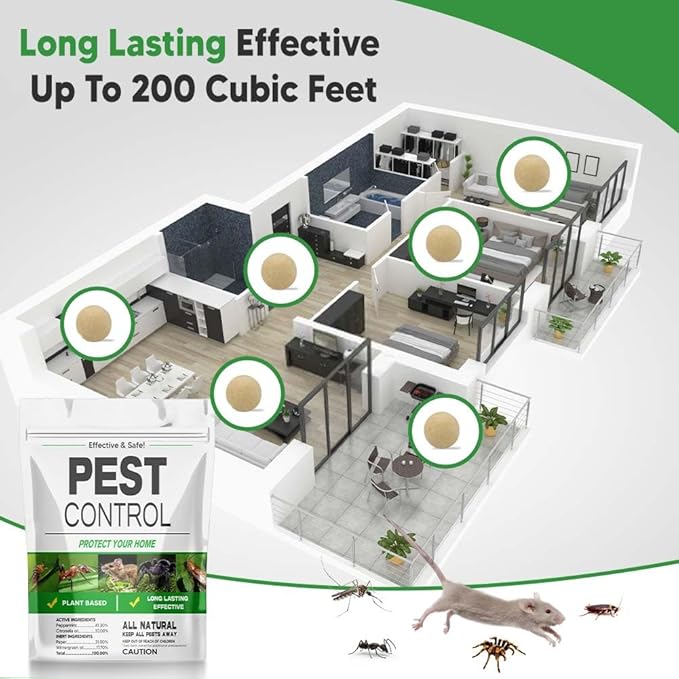 Pest Control Balls, Rodent Repellent, Mouse Repellent, Mice Repellent Indoor, Peppermint Mice to Repel Rats, Roach, Ant & Mosquito, RV Rat Repellant, Mouse Deterrents, Keep Mice Away-12P