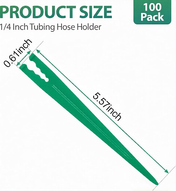 RedChili 100 Pack Irrigation Support Stakes for 1/4 Inch Drip Tubing, Heavy Duty Drip Tubing Hold Down Stakes 1/4" Drip Irrigation Tubing Fittings for Lawn Raised Bed Greenhouse Plant Watering System