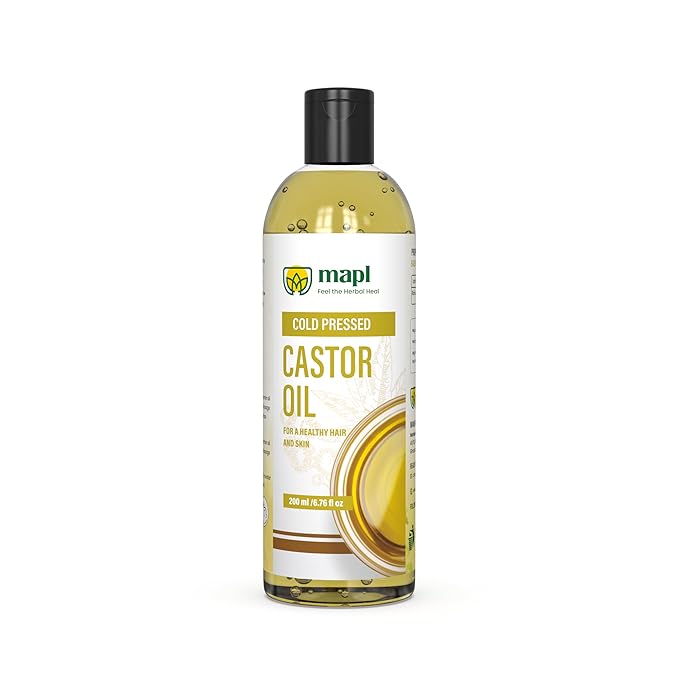 MAPL Castor Oil 6.76 Fl Oz (200 ml) – Organic Arandi Oil for Hair, Skin, Eyebrows & Eyelashes – Cold-Pressed, Unrefined & 100% Natural Superfood – Traditional Indian Hair Care, Food Grade & Edible