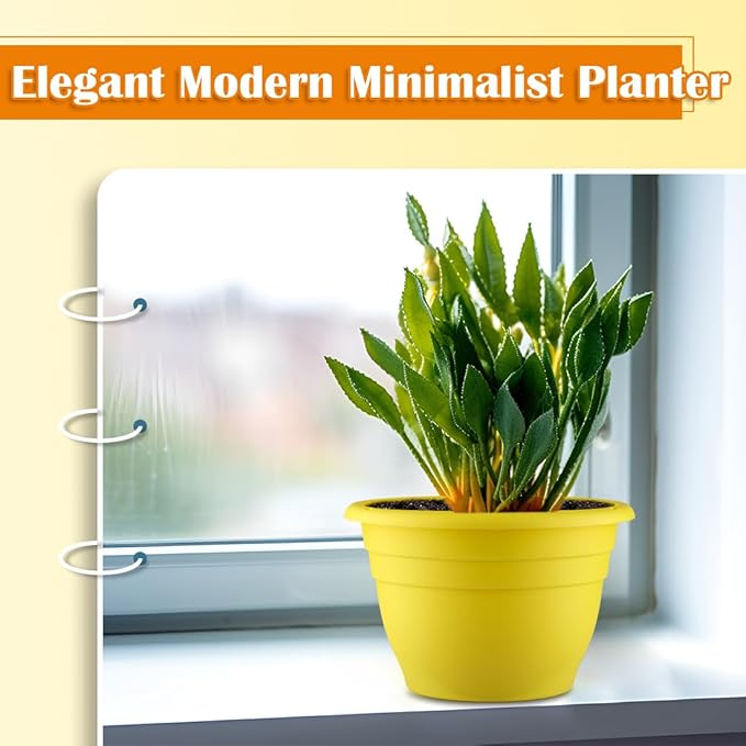RooTrimmer 3 Pack 11 Inch Plant Pots for Indoor Outdoor,Plastic Floor Planters with Drainage Holes,Lightweight Flower Pots for Home,Patio & Garden(Yellow)