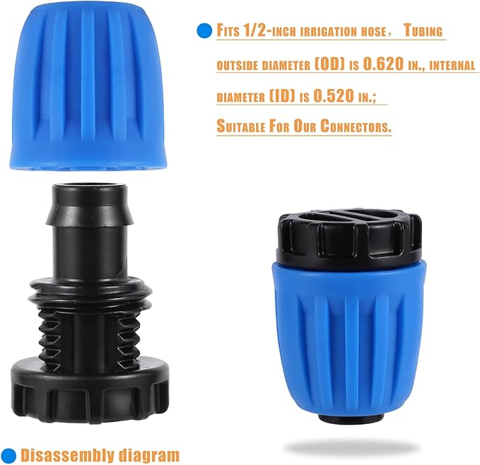 10 Pcs 1/2 Inch Irrigation Tubing End Plugs (1/2" ID x0.6-0.63" OD) Drip Irrigation Fittings Drip Line Plugs 1/2 Inch Drip Irrigation End Cap for Drip Irrigation System Connection Parts