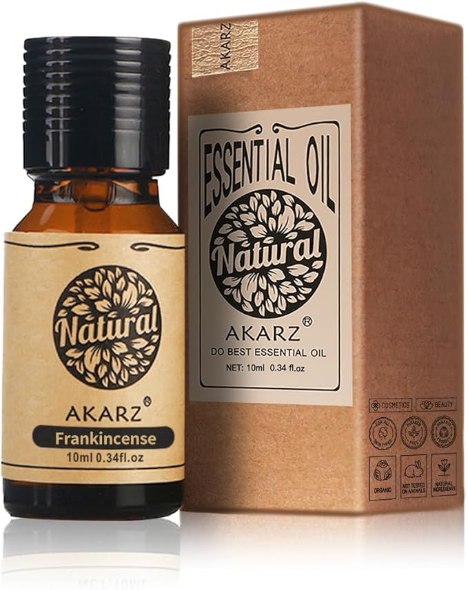 Frankincense Essential Oil AKARZ Natural Organic Pure Premium Therapeutic Frankincense Oils, Diffuser, Candle,Soap,Making, DIY,Massage Aroma 0.34 Fl Oz (10ml)