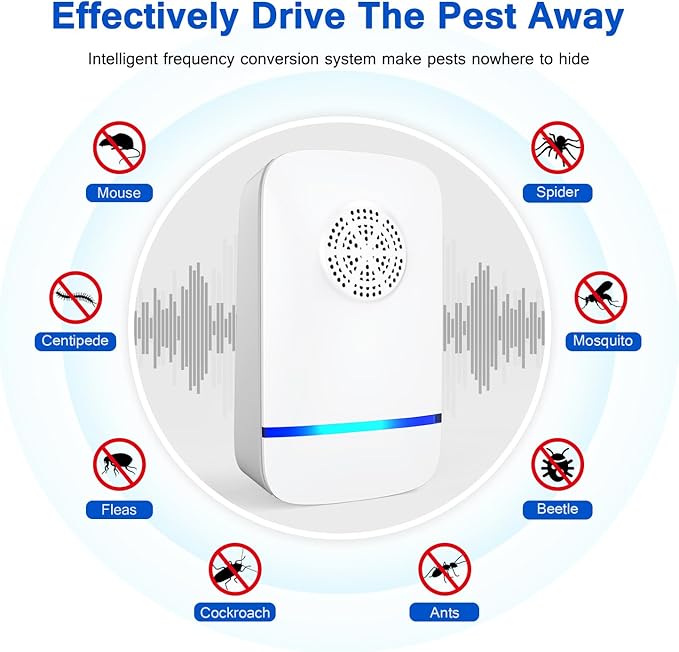 2026 Upgrade Ultrasonic Repeller & Insect Indoor Repeller 6 Pack, Plug-in Pest Control for Mice, Roaches, Spiders, Mosquitoes & Flies, Safe for Kids and Pets