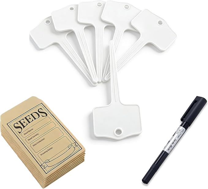 30 Pcs Seed Envelopes, 30 Pcs Plant Labels and 1 Plant Marker (White)