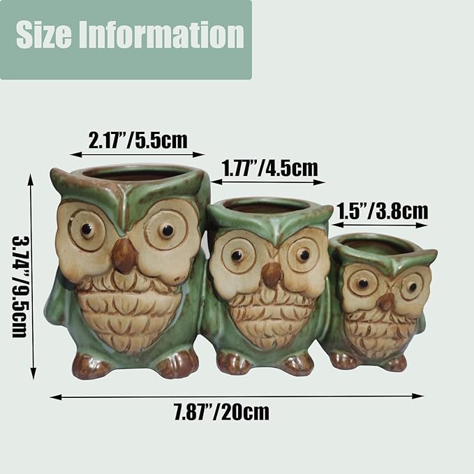 Cute Owl Planter, Small Funny Succulent Pots, Unique Decorative Animal Statue Ceramics Plant Pot for Indoor/Outdoor Home Office with Drainage, Owl Gifts for Women Mother Teacher, Three Owls