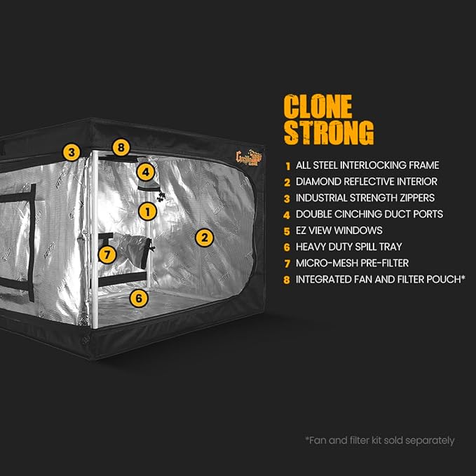 Gorilla Clone Tent 24x24x32 Inch Indoor Propagation Tent for Seedlings, Clones, and Cuttings, 210D Reflective Canvas, Micro-Mesh Filters, Fits 2 Standard Seedling Trays