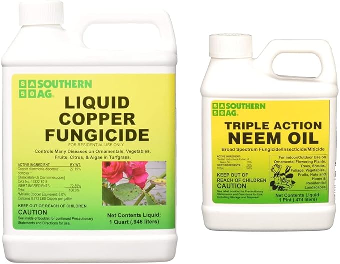 Southern Ag Liquid Copper Fungicide, 32oz - Quart & 08722 Triple Action Neem Oil Fungicide Insecticide Miticide, Brown