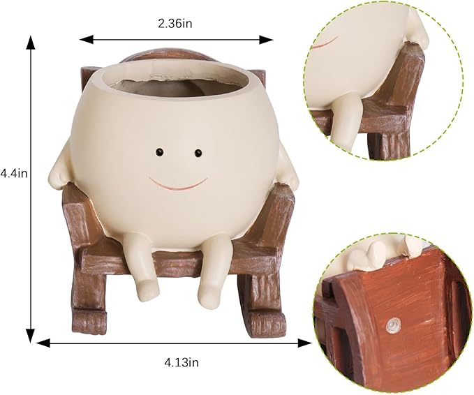 Camotank Smiley Face Rocking Chair Planters Flower Pots for Plants Funny Succulents Plant Live Cute Resin Head Planter for Indoor Outdoor Plants Gift Ideas for Mother and Christmas (Small)