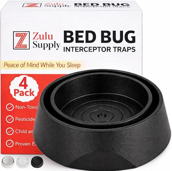 Bed Bug Interceptor Traps – Black 4-Pack Passive Monitor & Detection Trap – Universal Fit for Bed & Furniture Legs – Reusable Non-Climbable Wall Pest Control Protection (Black 4-Pack)