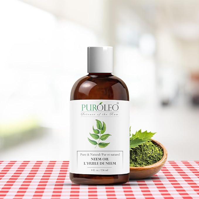 PUROLEO NEEM Oil 8 Fl Oz/236 ML (Packed in Canada) 100% Pure and Natural Neem Oil for Multipurpose Use | Neem extracted from NEEM Plante Chemical Free Neem for Spray