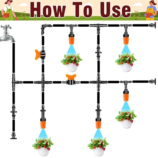 250-Piece Drip Irrigation Fittings Kit for 1/4" Tubing, Complete Set of Barbed Connectors for Drip System Setup (Nozzles, Nozzle Tees, Single Barbs, Couplings, Tees, Elbows, Plugs, Crosses)