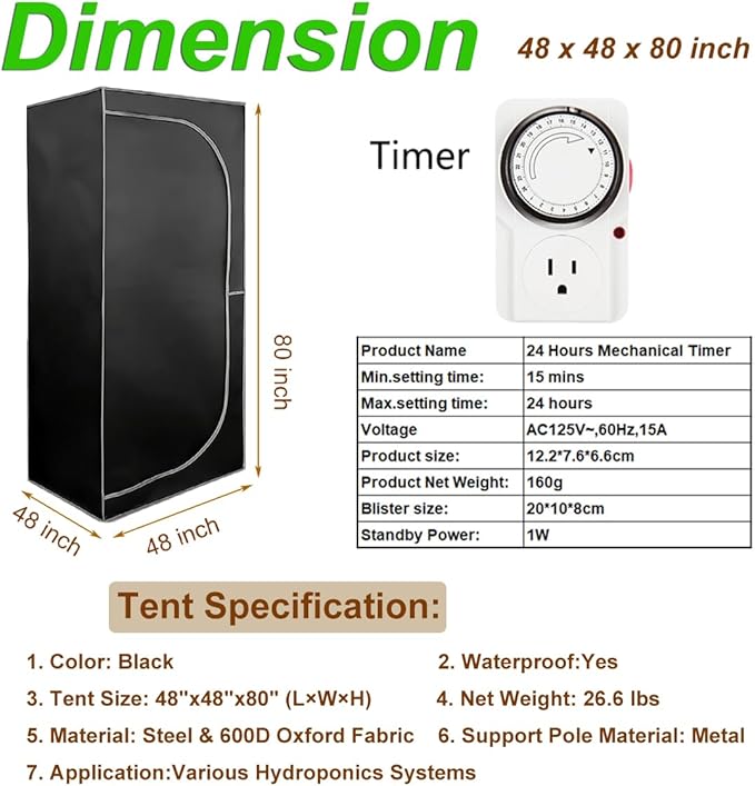 48"x48"x80" Grow Tent Kit Complete 4x4 ft High Reflective Mylar Indoor Grow Tent +Portable Full Spectrum LED Grow Light Combo Hydroponics Indoor Plant Growing Tent Room (Grow Tent Kit)