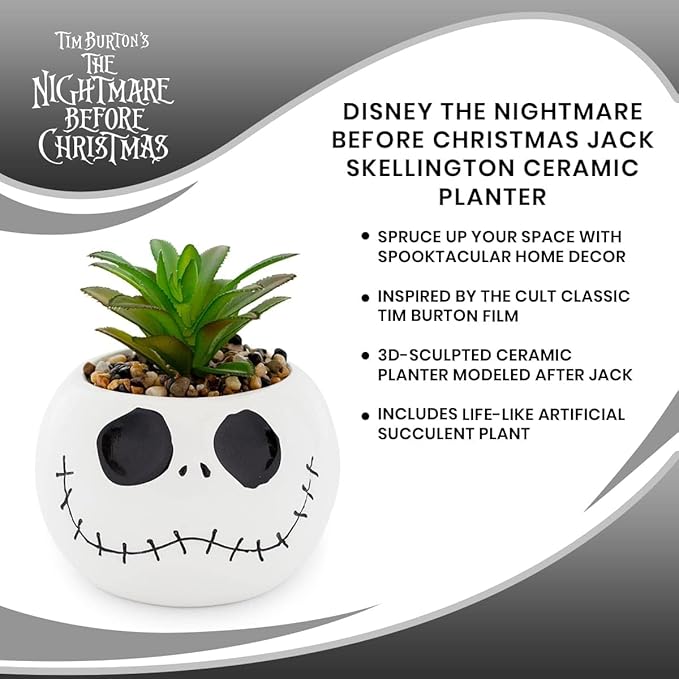 Silver Buffalo Disney Nightmare Before Christmas Jack Skellington Decorative Artificial Faux Greenery Plant in Ceramic