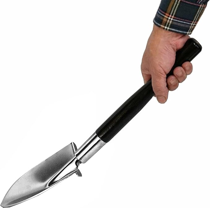 Garden Shovel Hand Long Handle 18-1/2" Heavy Duty Japanese Steel Wood Handle, Made in Japan, Long Handle Garden Trowel Tool for Digging and Transplanting, Silver
