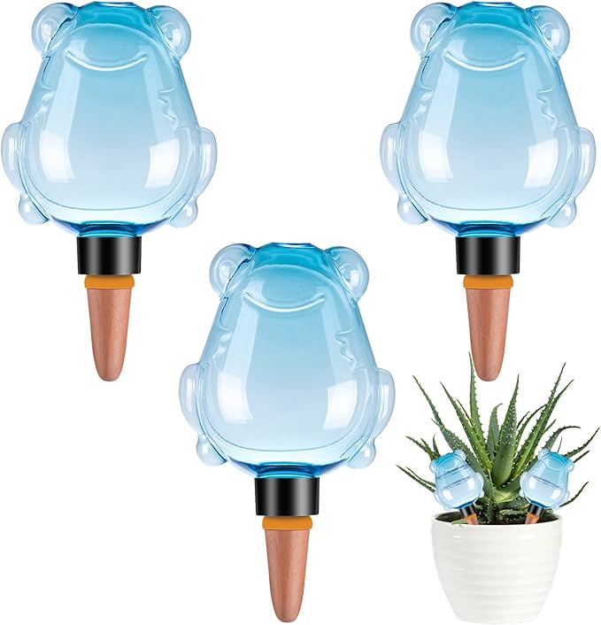 3Pcs Frog Plant Self Watering Globes for Indoor and Outdoor Plastic Water Bulbs Top Fill Plant Watering Globes Slow Release Terracotta Plant Watering Devices System for Plants, Blue