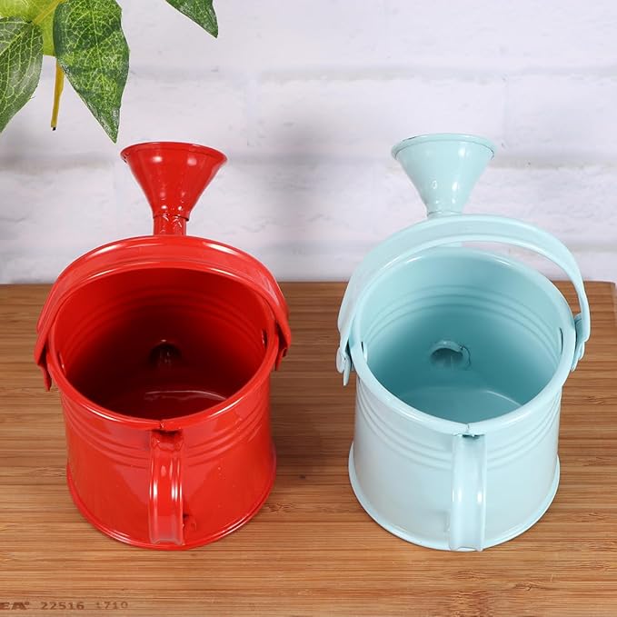 Watering Can Small Watering Can, Metal for Outdoor Plants, Iron Mini for Garden Yarde Home Plants Flower (Red and Light Blue, 2PCS)
