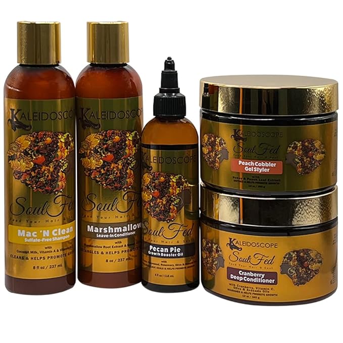 Kaleidoscope - SoulFed Collection – Moisturizing, Breakage Reducing & Growth Booster - For Dry & Brittle Hair – Shampoo, Leave-In Conditioner, Deep Conditioner, Styler Gel, Growth Booster Oil – Hair