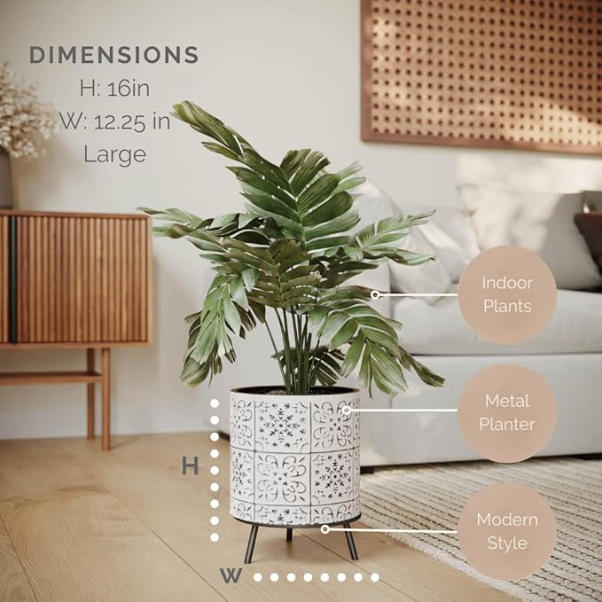 EverNest Tristan Neutral Minimal White and Black Modern Style Planter with Nyra Stand, SelectBase Plant Pots, Indoor Planter, Boho Home Decor, Minimalist Pot for Plants (Large, Black)