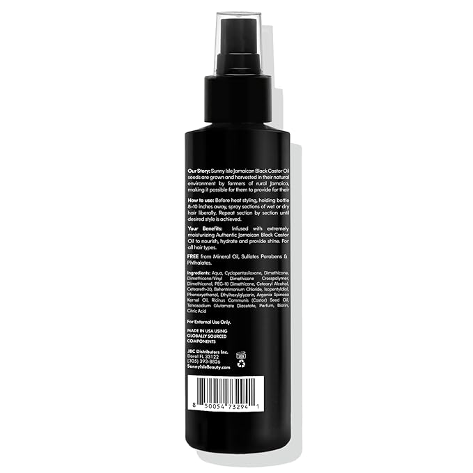 Sunny Isle Argan & Biotin Heat Protectant Spray - Infused With Jamaican Black Castor Oil - 6 oz