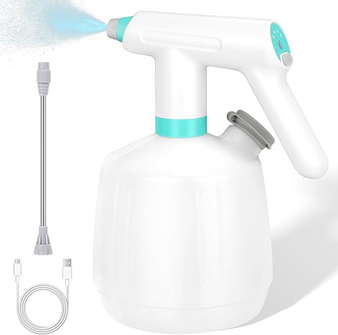 SANLIKE Electric Spray Bottle 2L Pump Sprayer Plant Mister, Automatic Watering Can Rechargeable Battery Powered Pressure Bottle with Adjustable Spout 2 Spray Types for Garden, Fertilizing, Cleaning